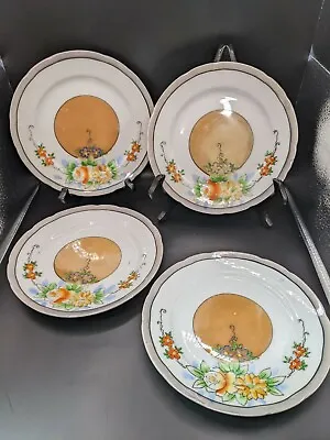 4 Vintage Mepoco Ware Japan Salad/Dessert Plates W/ Orange Luster Center/Floral  • $22