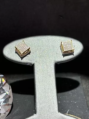 10k Yellow Gold Micro-Pave Square 1/6 CTW Diamond Earrings Unisex NWT 2 Grams • $856.41