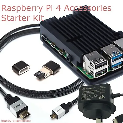 $33.90 • Buy Raspberry Pi 4 - Accessories Starter Pack: Case, PSU, MicroSD Reader, HDMI Cable