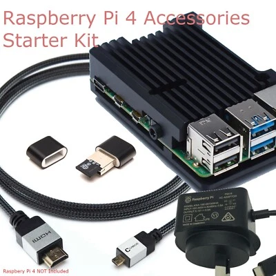 $33.90 • Buy Raspberry Pi 4 - Accessories Starter Pack: Case, PSU, MicroSD Reader, HDMI Cable