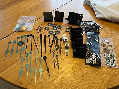 Lot Of  Vintage Clock Parts Numbers Hands Battery Cases Etc. • $45