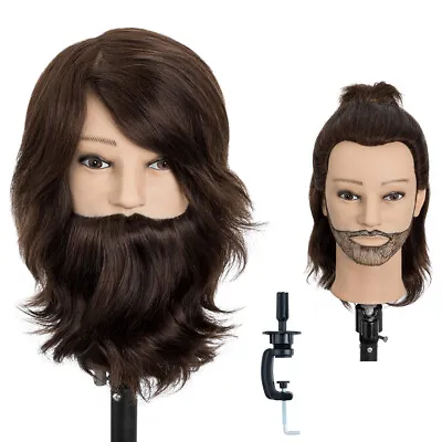 100% Men Human Hair Mannequin Head Hairdresser Manikin Cosmetology Training Doll • $43.65