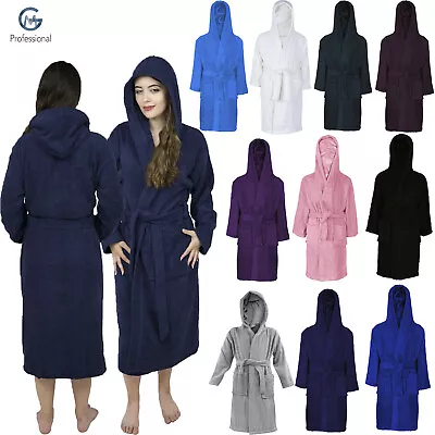 Terry Towel Hooded Bathrobe Women Bath Robes Soft Cotton Towel Dressing Gown • £14.39