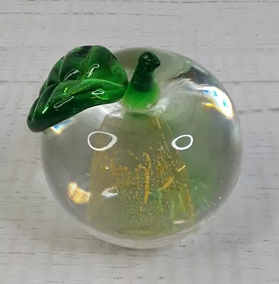 Apple Hand Blown Art Glass Paperweight Gold Flakes • $13.50