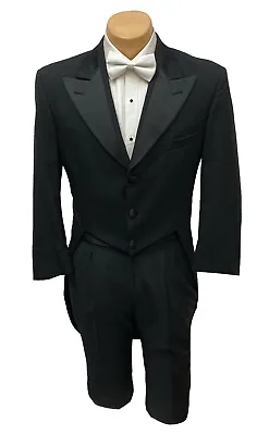 Men's Perry Ellis Black Tuxedo Tailcoat Full Dress White Tie Wedding Mason 40R • $69.99