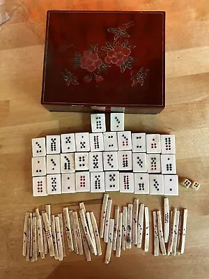 Antique Early Mahjong Set Complete With Miniature Dice And Wood Holder • $9.99