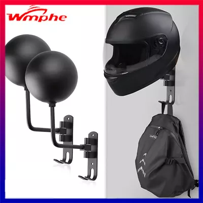 Set Of 2 Motorcycle Helmet Holder Hook Jacket Bag Display Wall Mount Hanger Rack • $25.49