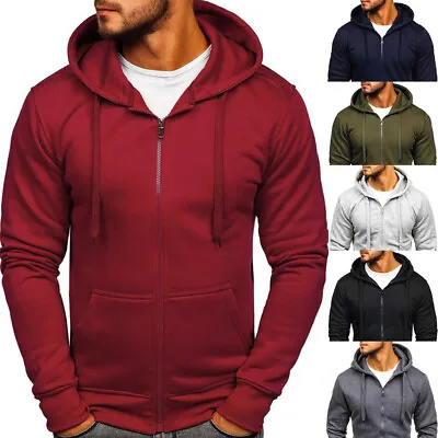Mens Zip Up Hoodie Jacket Plain Full Zipper Hooded Fleece Sweatshirt Athletic • $19.99