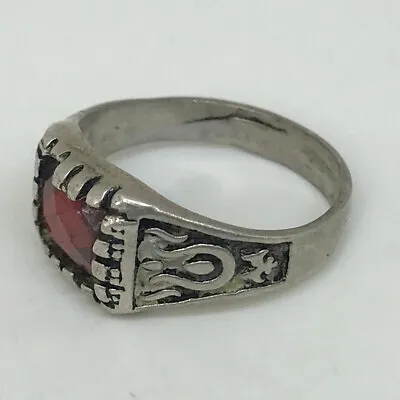 Pinky Old Vintage Mens Ring Sterling Silver 925 Rif MINIMALISM Red Glass SZ 7.25 • $18