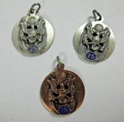 Lot 3 Vintage 15 & 25 Years Military US Army Eagle Shield Metal Pendants Charms • $17.99