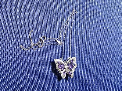 Grandma Grabe's Beautiful Vintage 925 Sterling Silver Amethyst Butterfly Necklac • $12.49