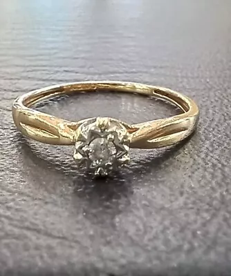 Fully Hallmarked 9ct Yellow Gold  Diamond Solitaire Engagement Ring Size N 1/2 • £130