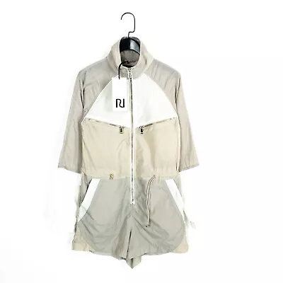 River Island Beige Taupe White Colourblock Zip Up Utility Playsuit - Size 6 NEW • £22