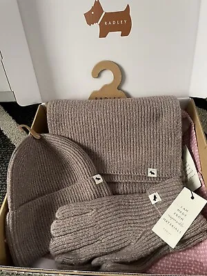 New Radley Hat Scarf And Gloves Set Grey Knitted Accessories.BNIB • £105