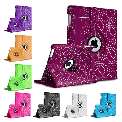 Magnetic Stand Flip Case For IPad Mini 3/2/1 Diamond Bling 360 Rotating Cover • £3.49