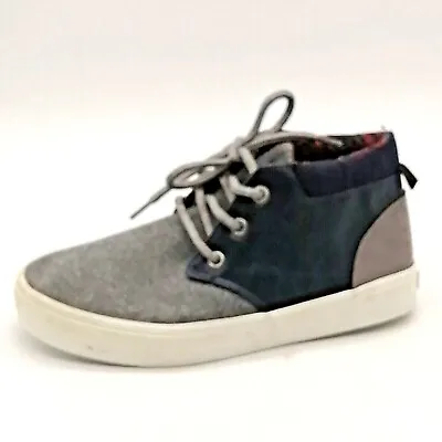 $11.69 • Buy Old Navy Girls Flat Heel High Top Sneaker Gray Felt Navy Faux Leather Lace Up 2