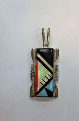 Southwestern Style Silver Multi Stone Rectangle Pendant • $32