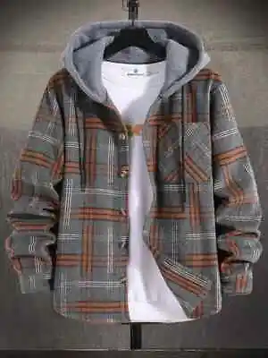 MENS Button Fluffy Lined Hoodie Cotton Coat Winter Warm Jacket Hooded Sweatshirt • £23.50