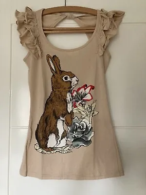 Primark Beige T-shirt Bunny Rabbit Print 8 • £2