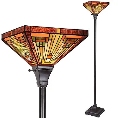 Floor Lamp Tiffany Torchiere 70  Tall Industrial Pole Vintage Mission Style Stan • $174.99