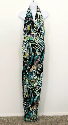 My Michele Jersey Knit Bodycon Halter Maxi Dress Size L Retro Print Tall Lined • $21.99