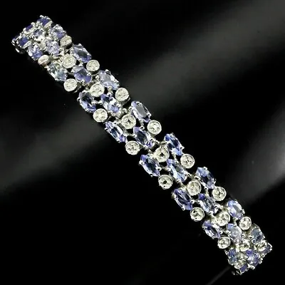 Bracelet Blue Tanzanite Genuine Mined Gems Solid Sterling Silver 3 Row  7 1/2 In • £179.99