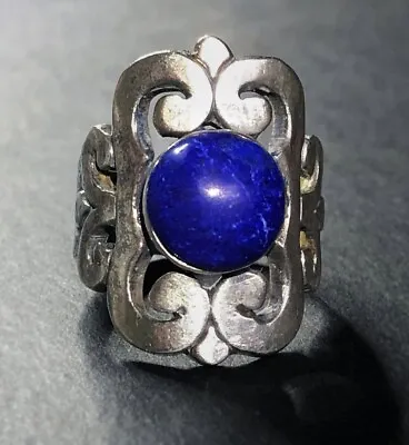 Vintage Chunky SCYTHIAN AZTEC Men's Ring Natural LAPIS LAZULI In Sterling Silver • $95.99