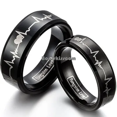 Forever Love Promise Black Tungsten Carbide Ring Couple Engagement Wedding Band • $13.99