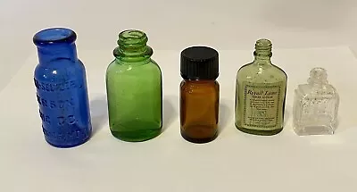5-Vintage Glass Bottles Bromo-Seltzer Green Brown Meds Royall Lyme Clear Perfume • $17.99