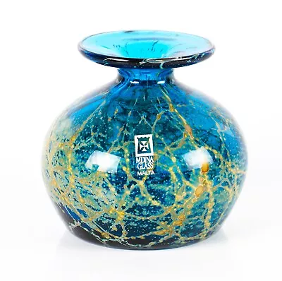 Vintage Mdina Glass Vase With Blue And Yellow Design Signed • £19.99