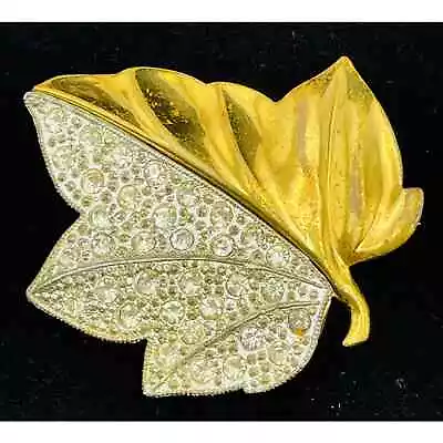 Vintage Gold Tone Maple Leaf Rhinestone Crystals Brooch Riveted Pin Not Signed • $19.99