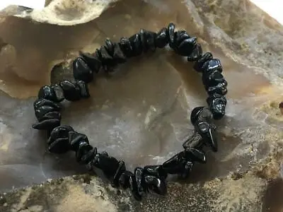 Chip Gemstone Beaded Bracelet Black Tourmaline Beads New Age Healing Chakra Reik • $4.39