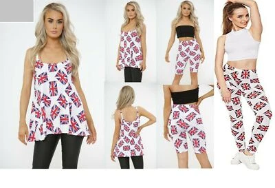 £8.25 • Buy Womens Union Jack Flag Sequin Slim Spaghetti Strap Tank Top Dress Shorts Legging