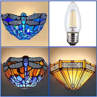 £41.80 • Buy Antique Tiffany Style Wall Light Handcrafted Stained Glass Lamp E27 Screw Bulb
