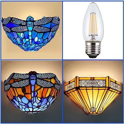 £41.80 • Buy Antique Tiffany Style Wall Light Handcrafted Stained Glass Lamp E27 Screw Bulb