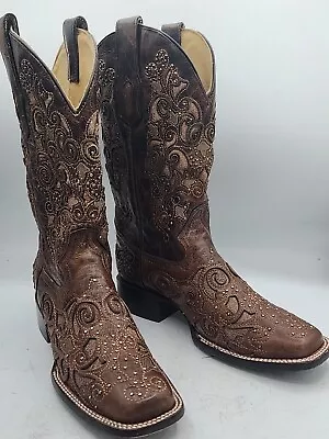 Corral 80526 Womens Brown Leather Mid Calf Pull On Western Boots Size 8.5 M • $149