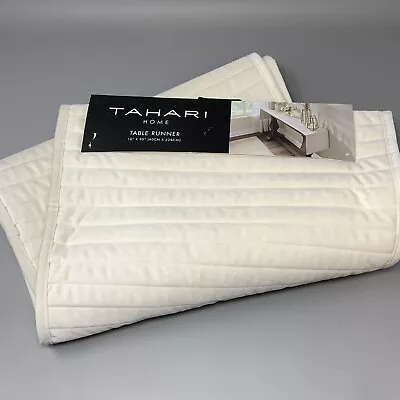 Tahari Home Table Runner Ivory Velvet Quilted Channel Stitch 16  X 90  • $44.99