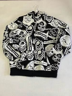 Y2K Metal Mulisha All Over Skulls Logo Print Zip Front Hoodie Sweatshirt  Medium • $75