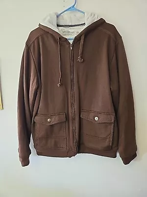 Vintage Levis Full Zip Hoodie Jacket Faux Fur Lining Xl Brown Made In USA • $39.99