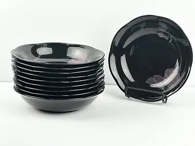 10 Mikasa Rondo Tango 7  Black Coupe Soup Cereal Bowls-Purple Pink Floral • $79.99