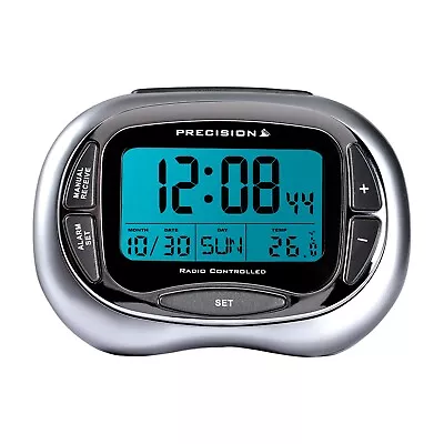 Precision Radio Controlled Digital Backlit Day Date Temp Alarm Clock AP028 • £15.99