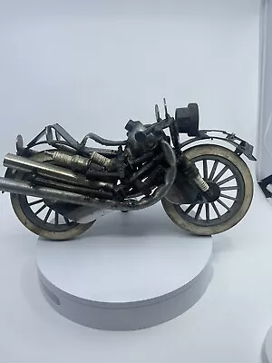VTG  Crafted Metal Motorcycle Sculpture Folk Art Harley Davidson Spark Plug • $195