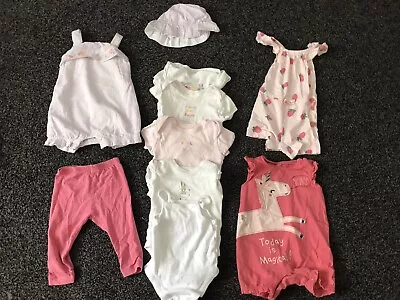 Baby Girl Mixed Bundle 3-6 Months Vests/ Rompers/ Leggings F&F M&S Primark • £0.99