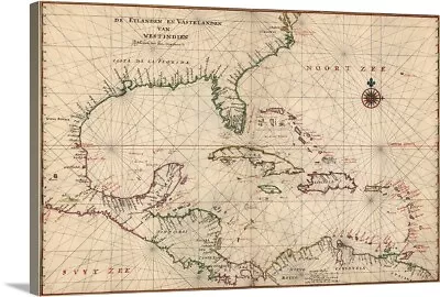 Antique Map Of The Caribbean Ca. 1639 Canvas Wall Art Print Map Home Decor • $379.99