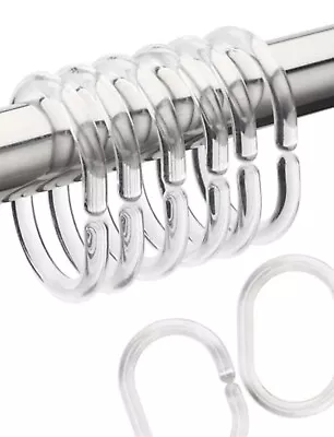 CLEAR Shower Curtain RINGS Plastic Hook Set Rings C Shape Good Quality Durable • £2.49