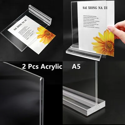 2x Leaflet Sign & Menu Holders Acrylic Poster Stands A5 Vertical Double Sided • £9.17