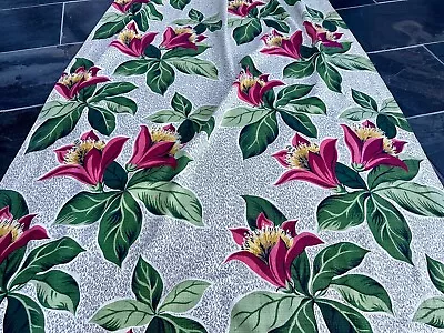 DECO Radiant Tropical BLOOMS Miami Beach Barkcloth Vintage Fabric Drape Curtain • $189.99