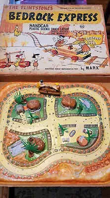 VINTAGE MARX FLINTSTONES Bedrock Express 1960's HANNA BARBERA Wind Up Handcar • $750