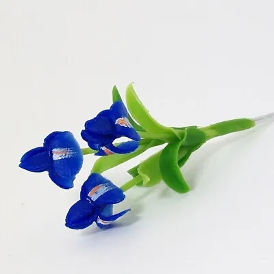 Blue Iris Miniature Clay Flower Handmade Plants Dollhouse Garden Decoration • $1.95