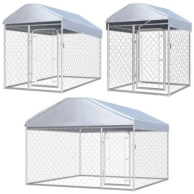 Outdoor Metal Dog Kennel Weatherproof Roof Heavy Duty Galvanized Run Pen Cage UK • £172.88